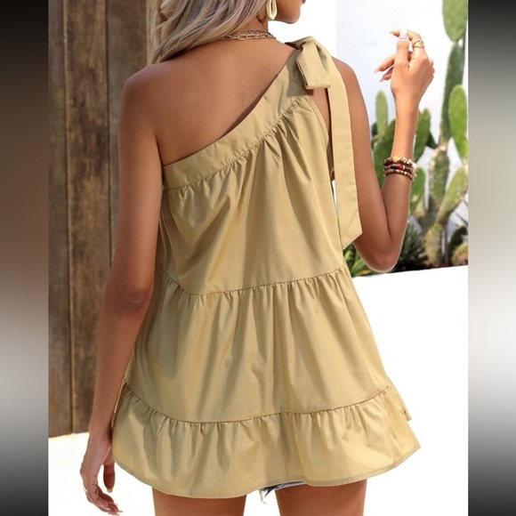 Boho one shoulder knot detail ruffle hem blouse - Picture 2 of 6